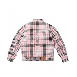 Supreme x Burberry Denim Trucker Jacket in Pink Nova Check Plaid Medium NWT